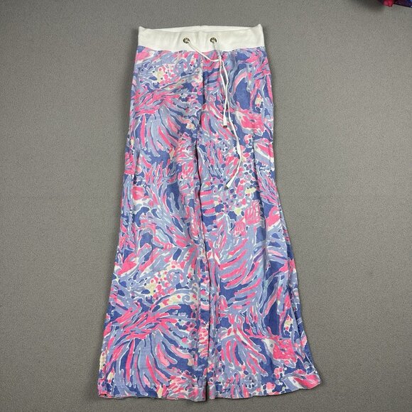 Lilly Pulitzer Linen Beach Pants Wide Leg Resort Lounge Iris Blue Shrimply XS - Picture 2 of 14